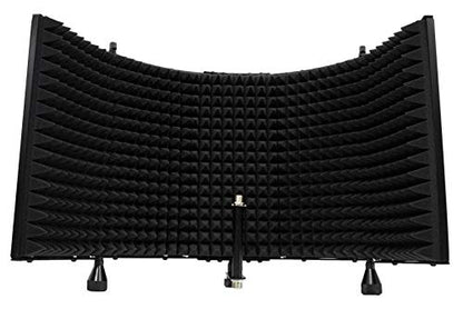Rockville ROCKSHIELD 3 Studio Mic Isolation Shield Bundle with RVES05 Stand | 5-panel design, 2" acoustic foam, Stand mountable, Heavy-Duty Tripod Speaker Stand, 2-Items