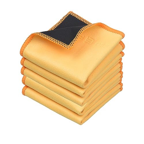 Eco-Fused Microfiber Cleaning Cloths Double-Sided - 5 Pack - 6.6 x 6.2 inch - Microfiber and Suede Cloth for Smartphones, LCD TV, Tablets, Laptop Screens, Camera Lenses (Yellow) - color: 5 Pack - 6.6 X 6.2" (Yellow)