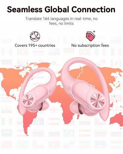 PocBuds Bluetooth Headphones Wireless Earbuds 80hrs Playtime Wireless Charging Case Digital Display Sports Ear Buds with Earhook Deep Bass IPX7 Waterproof Over-Ear Earphones for TV Phone Laptop Pink - color: Pink, style: AI Buds Pro