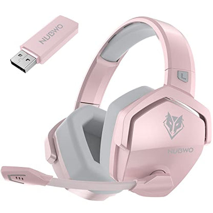 NUBWO G06 Dual Wireless Gaming Headset with Mic for PS5, PS4, PC, Mobile, Switch: 2.4GHz Wireless + Bluetooth - 100 Hr Battery - 50mm Drivers - Pink - color: Pink