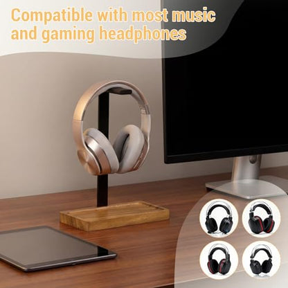 Wood Headphone Stand, Walnut Headset Stand for Desk, Universal Headphone Holder with Storage Base for Gaming, Music Headsets(Light Brown) - color: Light Brown