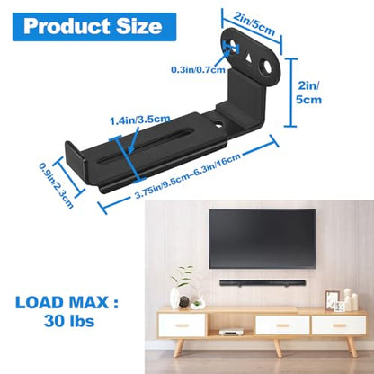 Soundbar Wall Mount, Depth Adjustable 3.7”-6.3”, All Metal,2 Packs | Hold up to 30 lbs, Sound Bar Mounts Under TV for Sonos,Bose, Vizio, LG,Samsung, Sony, JBL and More,DX-118,Black