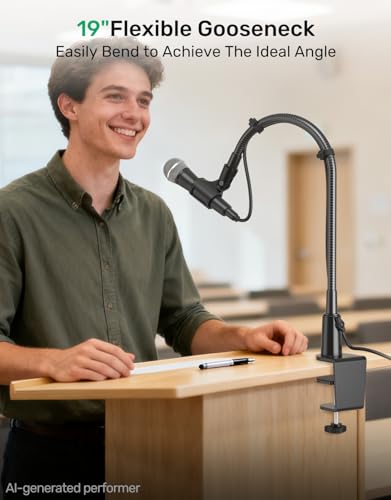 19" Flexible Gooseneck Mic Stand with Desk Clamp【Heavy Duty】, Dual Holder | Upgraded Desk Clamp, 2 Mic Holders, 1/4" and 3/8" Adapters, Ideal for Gaming, Live Streaming, Podcast, Conference, and Podium - size: Upgraded Heavy-Duty Clamp