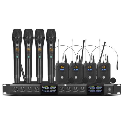 W IN-MIX UHF Wireless Microphones System with 4 Cordless Handheld and 4 Headset/Lavalier Lapel Mics, Bodypack Transmitter, Receiver, 165ft Range for Singing Karaoke Church Party - style: 4 bodypack and 4 handheld