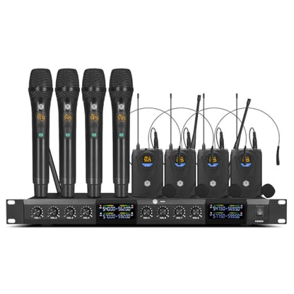 W IN-MIX UHF Wireless Microphones System with 4 Cordless Handheld and 4 Headset/Lavalier Lapel Mics, Bodypack Transmitter, Receiver, 165ft Range for Singing Karaoke Church Party - style: 4 bodypack and 4 handheld