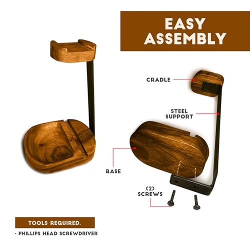 Headphone & Phone Stand, Dual Acacia Wood Holder with Tray, Desk Organizer | Solid wood headset & phone stand with tray for gaming & home office desks, universal fit for most headphones & cell phones - style: Wooden Headset Cell Phone Holder
