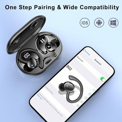 Wireless Earbuds, Bluetooth 5.4 Headphones, 75H Deep Bass Sound, Earhook | Sport, Over Ear Buds, 4 ENC Noise Cancelling Mic, Dual LED Display, IP7 Waterproof Earphones, Workout, Running, Gym - color: Jet-Black