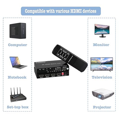 4K 4x2 HDMI Matrix Switch with 3.5mm Stereo Audio Extractor and Audio Optic Output, 4 in 2 Out Video Switcher&Splitter, Support HDMI 2.0 4K@60Hz