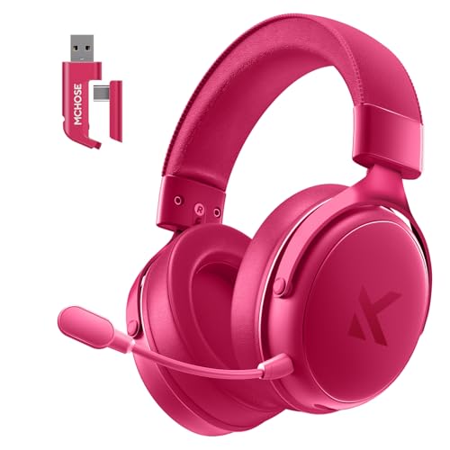 MCHOSE V9 PRO Wireless Gaming Headset 7.1 Surround Sound for PS5 PS4 PC Switch TOPSPEED Gaming Headphones, Noise Canceling Mic, 250Hr Battery, Low 15ms Latency, Lightweight, BT 5.3 FPS Games Rose&Red - color: V9PRO-RoseRed