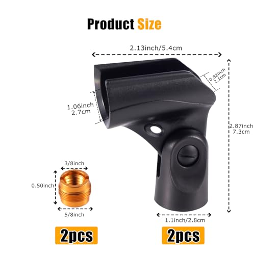 Adjustable Microphone Holder & Microphone Clip, Mic Clip for Microphone Stand, Fits Wired Handheld Microphones, Includes 5/8" Male to 3/8" Female Thread Adapter, 2 Pack