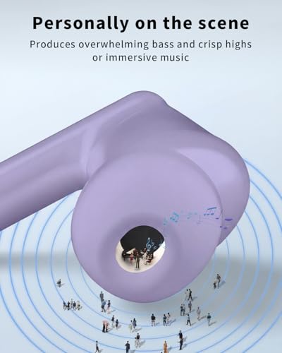 Wireless Earbuds, Bluetooth 5.4 Ear Buds Bass Stereo, Headphones with Noise Cancelling Mic, LED Display in Ear Earphones Clear Calls, IP7 Waterproof Bluetooth Earbuds for Phone/Android/iPad, Purple - color: Purple