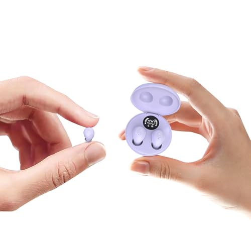 Invisible Small Hidden Mini Earbuds Wireless Bluetooth Tiny Ear Buds for Smaller Ears Soft In Ear Low-Profile Headphones ENC Noise Cancelling Discreet Small Earphones for iPhone Android Work Sleeping - color: Purple