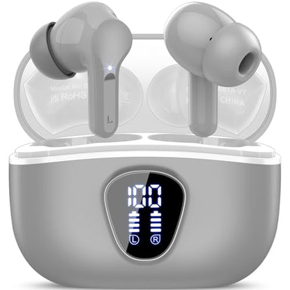 Wireless Earbuds, Bluetooth 5.4 Headphones HiFi Stereo, Bluetooth Earbuds | With ENC Noise Cancelling Mic, IP7 Waterproof in Ear Earphones, 48H, LED Display Ear buds for Pad Phones Workout Sports, Grey - color: Grey