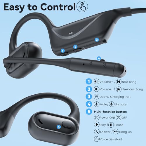 MONODEAL Open Ear Headphones with Mic, Lightweight Bluetooth 5.4 Headset | with Microphone Noise Cancelling Mute Button, Wireless Headset Earphones for Work, Driving, Home Office, Workouts - color: Black