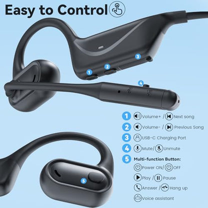 MONODEAL Open Ear Headphones with Mic, Lightweight Bluetooth 5.4 Headset | with Microphone Noise Cancelling Mute Button, Wireless Headset Earphones for Work, Driving, Home Office, Workouts - color: Black