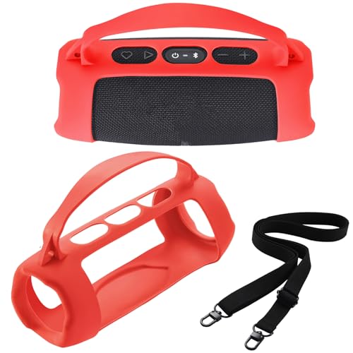 Silicone Case Cover for JBL Charge 5 Wi-Fi/Charge 5 Portable Bluetooth Speaker Protective Sleeve Skin Travel Carrying Case Replacement with Shoulder Strap Wireless Speaker Accessories(red) - color: RED
