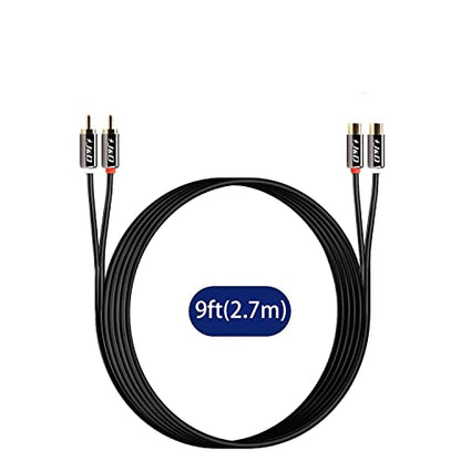 J&D 2 RCA Extension Cable, RCA Cable, Gold Plated Copper Shell Heavy Duty 2 RCA Male to Female Stereo Audio Extension Cable, 9 Feet - size: 9 Feet