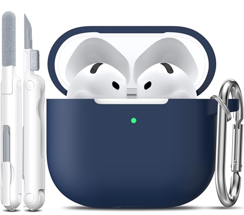 for AirPods 4 Case with Cleaner Kit,Full Protective Soft Skin Silicone Cover with Keychain for AirPods 4 Gen Case for Men Women,Compatible with AirPods 4th Genaration Case 2024,Midnight Blue - color: C Midnight Blue