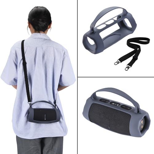 Silicone Case Cover for JBL Charge 5 Wi-Fi/Charge 5 Portable Bluetooth Speaker Protective Sleeve Skin Travel Carrying Case Replacement with Shoulder Strap Wireless Speaker Accessories(Blue) - color: BLUE