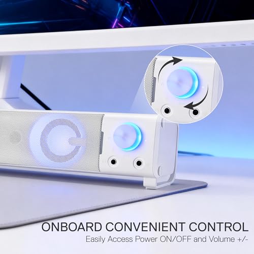 Redragon GS550 PC Gaming Speakers 2.0 Channel Stereo Enhanced Sound, White | Compact Maneuverable Size, Headphone Jack, Decent Red Backlight, Plug & Play USB Powered Desktop Computer Speaker - color: White