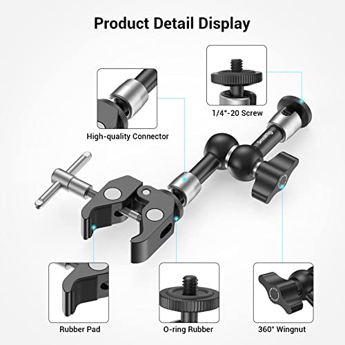 SMALLRIG Super Clamp w/ 1/4" and 3/8" Thread and 5.8 Inches Adjustable Friction Power Articulating Magic Arm with 1/4" Thread Screw for LCD Monitor/LED Lights - KBUM2730 - size: 5.8''+arm only