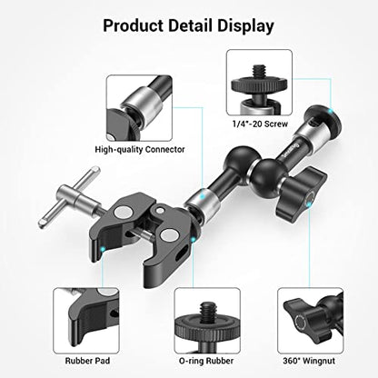 SMALLRIG Super Clamp w/ 1/4" and 3/8" Thread and 5.8 Inches Adjustable Friction Power Articulating Magic Arm with 1/4" Thread Screw for LCD Monitor/LED Lights - KBUM2730 - size: 5.8''+arm only