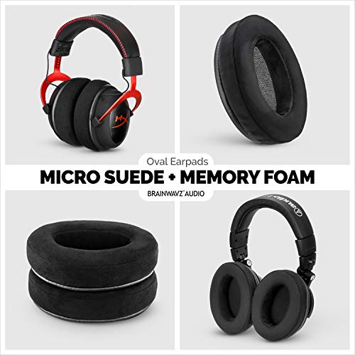 Micro Suede Replacement Ear Pads for HyperX Cloud & Alpha, ATH M50X, Steelseries Arctis, Logitech G Pro & More Headphones, Soft Velour, Memory Foam & Long Lasting Earpads by Brainwavz - color: Black Micro Suede