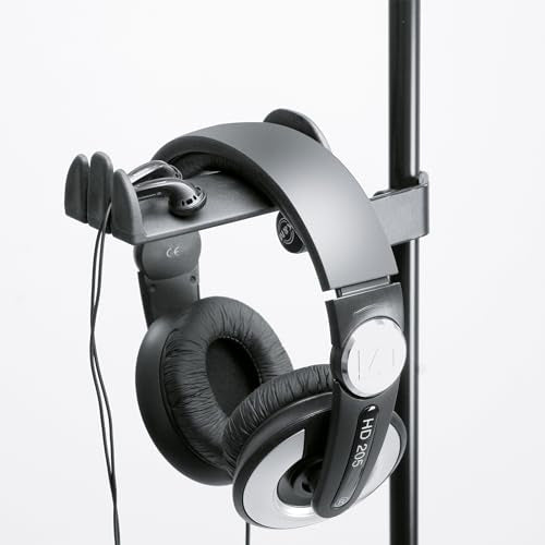 K&M Konig & Meyer 16080.000.55 Headphone Clamp-On Tube Holder | Protective Rubber Padded Arm | Slip-Resistant | Steel Design | Headset Accessory w/ Earbud / Headphone Jack Cable Rack | German Made - style: Stand for foot