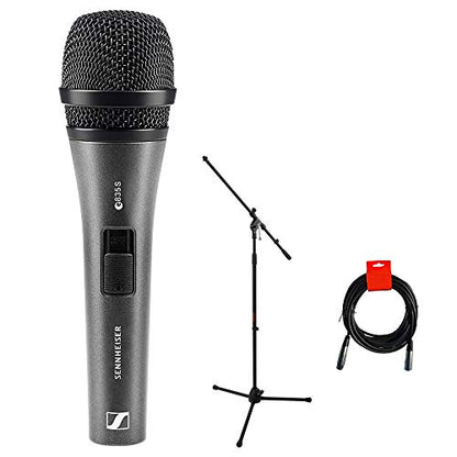 Sennheiser E835-S Dynamic Cardioid Vocal Microphone (on/off switch) with Tripod Mic Stand & XLR-XLR Cable Bundle