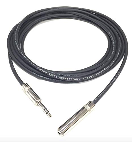Custom Cable Connection 25 Foot Pro Audio REAN NYS228 1/4 inch (6.35mm) TRS Male to REAN NYS2203P 1/4 inch (6.35mm) TRS Female Balanced Extension Cable - size: 25 Foot, style: Male to Female Extension