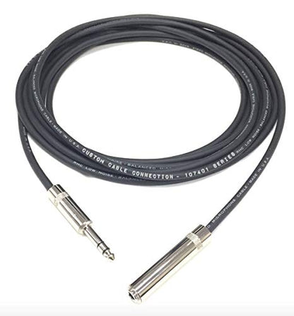 Custom Cable Connection 25 Foot Pro Audio REAN NYS228 1/4 inch (6.35mm) TRS Male to REAN NYS2203P 1/4 inch (6.35mm) TRS Female Balanced Extension Cable - size: 25 Foot, style: Male to Female Extension