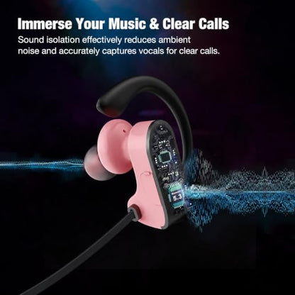 JOYWISE Bluetooth Headphones, Wireless Headphones 16H Playtime Wireless Earbuds with Mic Stereo in-Ear Earphones, IPX7 Waterproof Sports Ear Buds Sound Isolation Headsets for Running, Workout Pink - color: Pink