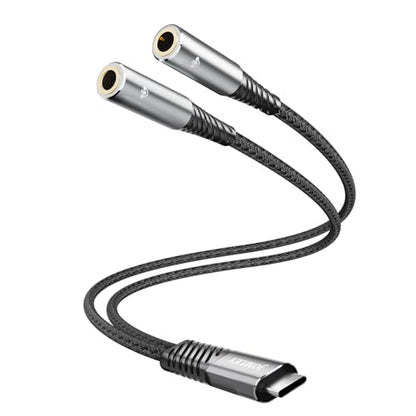 USB C to Dual 3.5mm Female Headphone Splitter 20CM, Type C to Dual 3.5mm TRRS Female Headphone Jack Audio Adapter for iPhone 17/16 Pro Max, Samsung Galaxy S25/S24 Ultra, Google Pixel 3/3XL/4