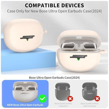 for New Bose Ultra Open Earbuds Case(2024), Off-White | Silicone Shockproof Protective Cover for Bose Open Ear Wireless Earbuds Accessories with Carabiner - color: Off-White