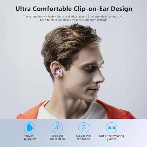 Open Ear Bone conduction Headphones Bluetooth 5.4 Wireless Clip On Earbuds with Digital Display Charging Case 40 Hours Playtime Sport Earphones Built-in Mic IPX7 Waterproof for Running Fitness Purple - color: Purple