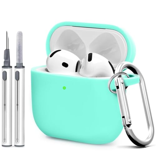 for Airpods 4th Case Cover, Come with Cleaner Kit,Soft Skin Silicone Case Cover with Keychain, Front LED Visibl, Full Protective Case，Compatible with AirPods 4th(Mint Green) - color: B3-Mint Green