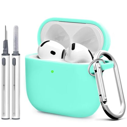 for Airpods 4th Case Cover, Come with Cleaner Kit,Soft Skin Silicone Case Cover with Keychain, Front LED Visibl, Full Protective Case，Compatible with AirPods 4th(Mint Green) - color: B3-Mint Green