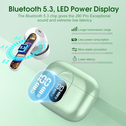 Wireless Earbuds, 2025 Bluetooth Headphones 5.3 HiFi Stereo Earphones, 40H Playtime in-Ear Earbud, Bluetooth Earbud with LED Power Display, IP7 Waterproof Earphones Sport Headset for Android iOS - color: Green