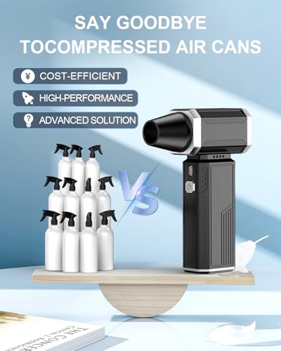 Compressed Air Duster, Super Power Adjustable Speed Cordless Air Duster Turbo Mini Blower with Rechargeable for PC Cleaning Kit Keyboard Cleaner Dust Blower for Computer House Outdoor and Car