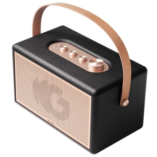 Portable Bluetooth Speaker, 150W Peak Power Home Speaker with 56H Playtime | Leather-Inspired Design, Adjustable Bass & Treble, Bluetooth 5.4, Carrying Strap for Home, Outdoor, Camping & Parties - color: Jet-black
