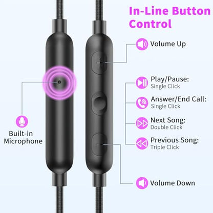3.5mm Wired Headphones for Laptop School Kids Earbuds with Case Mic - color: Purple