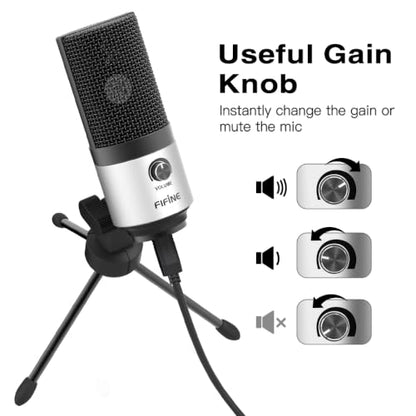 FIFINE K669 Silver USB Microphone for Zoom Video Meeting Online Class - color: Silver