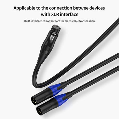 XLR Y Splitter Cable 2 Male to 1 Female, Microphone XLR Breakout Cable Balanced Left and Right Dual Male to Single Female, for Mixer/Speaker/MIC, 10FT-2Pack - size: 10FT, style: 1 Female to 2 Male