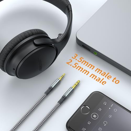 2-Pack 3.5mm to 2.5mm Aux Audio Cable (5FT),Replacement Audio Cord Compatible with SoundTrue Soundlink Bose 700 QuietComfort QC45 QC35II QC35 QC25 Noise Cancelling Headphones,NC700 On-Ear 2 (Grey) - size: 2-PACK