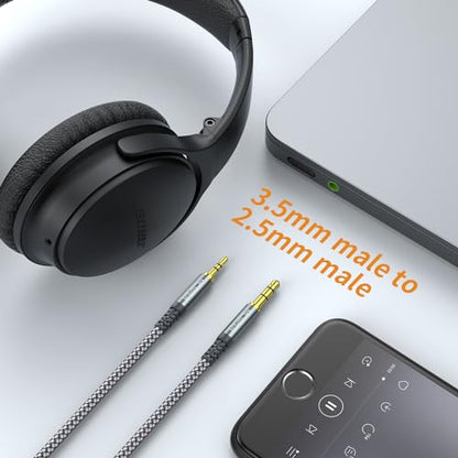 2-Pack 3.5mm to 2.5mm Aux Audio Cable (5FT),Replacement Audio Cord Compatible with SoundTrue Soundlink Bose 700 QuietComfort QC45 QC35II QC35 QC25 Noise Cancelling Headphones,NC700 On-Ear 2 (Grey) - size: 2-PACK