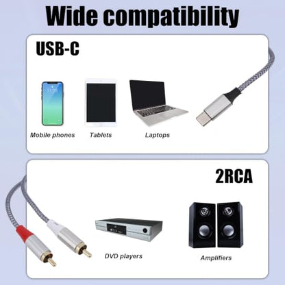 1m/3.28 ft USB C to RCA Audio Cable,USB C to for RCA Stereo Y Splitter