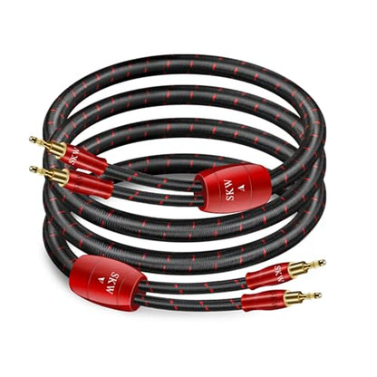 SKW Single Speaker Cable with Convertible Banana and Spade Plugs Entry Level HC Series Cable 16.4ft/5M (One Cable) | HC Series, 4N OFC, gold-plated convertible banana and spade plugs, screw-on swappable tips, cotton braided 12.8mm jacket - size: 16.4ft (5
