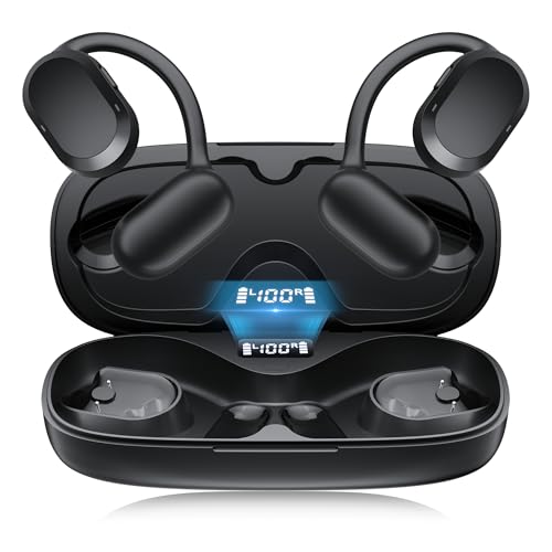 Open Ear Headphones, Open Ear Earbuds, IPX7 Waterproof, Bluetooth 5.3 True Wireless Sports Over Ear Earbuds with Earhooks, Built-in Mic, Crystal-Clear Calls for Running Workout Cycling Driving