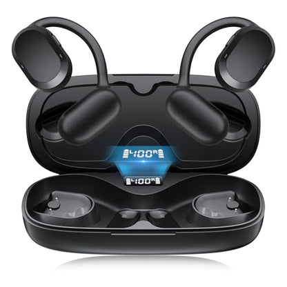 Open Ear Headphones, Open Ear Earbuds, IPX7 Waterproof, Bluetooth 5.3 True Wireless Sports Over Ear Earbuds with Earhooks, Built-in Mic, Crystal-Clear Calls for Running Workout Cycling Driving