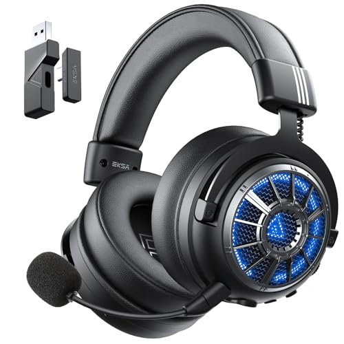 EKSA Wireless Gaming Headset for PS5, PC, PS4, Mac, Switch, Gaming Headphones with 2.4GHz, Bluetooth 5.3, 7.1 Surround Sound, Detachable Noise Canceling Microphone
